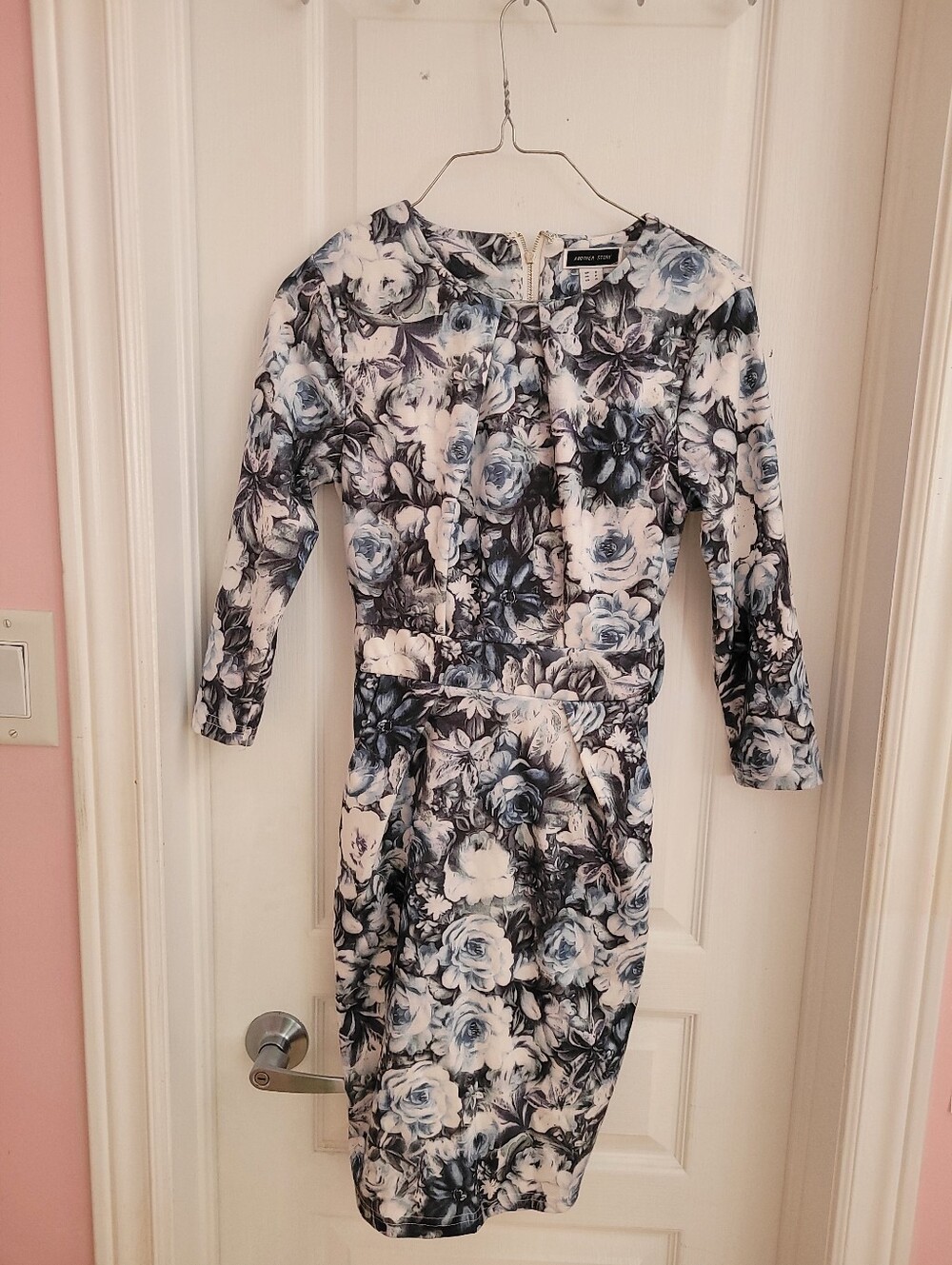 Floral Sheath Dress in Blue and White - Classic Women's Dress